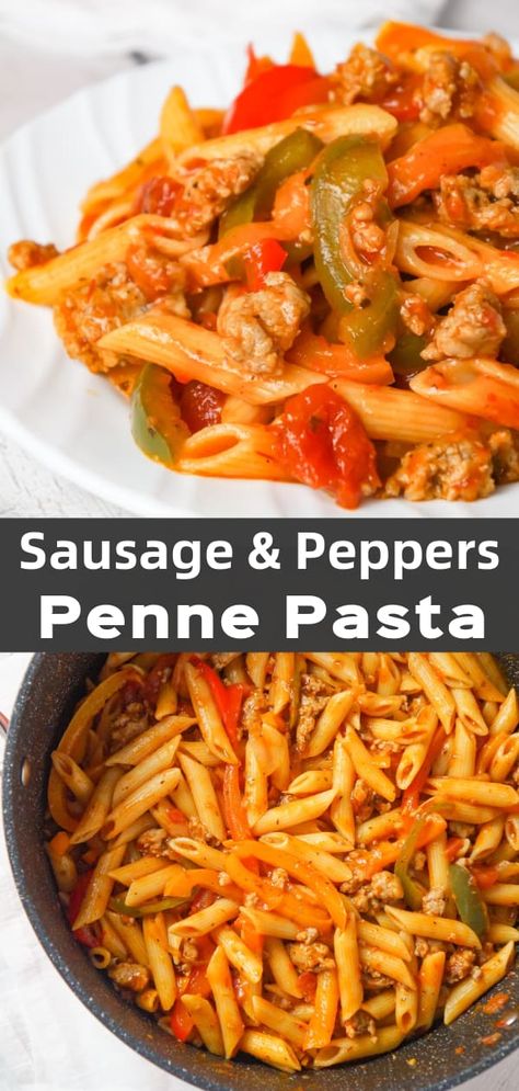 Sausage and Peppers Pasta - This is Not Diet Food Recipes Using Italian Sausage, Sausage Penne Pasta, Peppers Pasta, Paprika Pasta, Sausage And Peppers Pasta, Sausage Peppers And Onions, Sausage Meat, Italian Sausage Recipes, Sausage Dishes