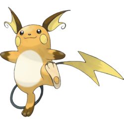 Raichu, the Mouse Pokémon. Raichu is a bipedal, rodent-like Pokémon. Raichu is covered in dark orange fur with a cream belly. Its arms and feet have patches of brown fur at the end, and the soles of its big feet are tan with a circular orange pad. Its bifurcated ears are brown on the outside and yellow on the insides and ends in a distinctive curl. The electric sacs on its cheeks are yellow. All 151 Pokemon, Pokemon Fantasma, Pokemon Fire Red, Original 151 Pokemon, Rayquaza Pokemon, Original 151, Pikachu Raichu, Mouse Pokemon, Pokemon Original