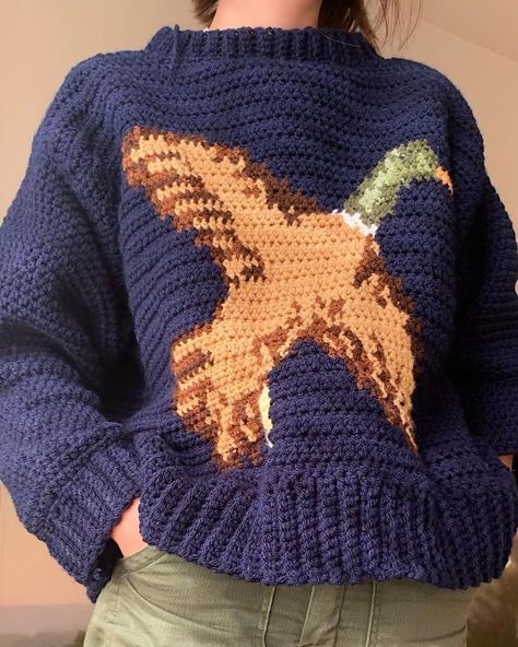 made in the moment on Instagram: “duck sweater duck sweater duck sweater 🦆 i wrote up a pattern for this sweater with the same sweater base as the fire sweater. might f*ck…” Crochet Sweater Outfit, Fire Sweater, Vintage Ralph Lauren Sweater, Ducks Flying, Duck Sweater, Crochet Baby Sweater Sets, Sweater Dress Pattern, Crochet Sweater Dress, Winter Sweater Outfits