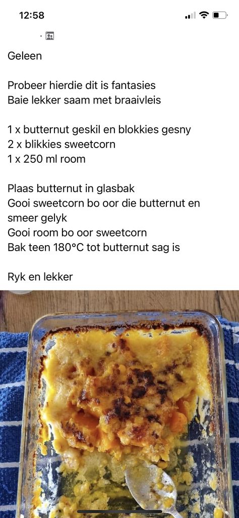 South African Recipes Afrikaanse Resepte, Food Receipt Easy Recipes, Braaivleis Bygeregte, Groente Geregte, Vegetable Dishes Recipes, Butternut Recipes, Afrikaanse Resepte, Tastemade Recipes, South African Recipes