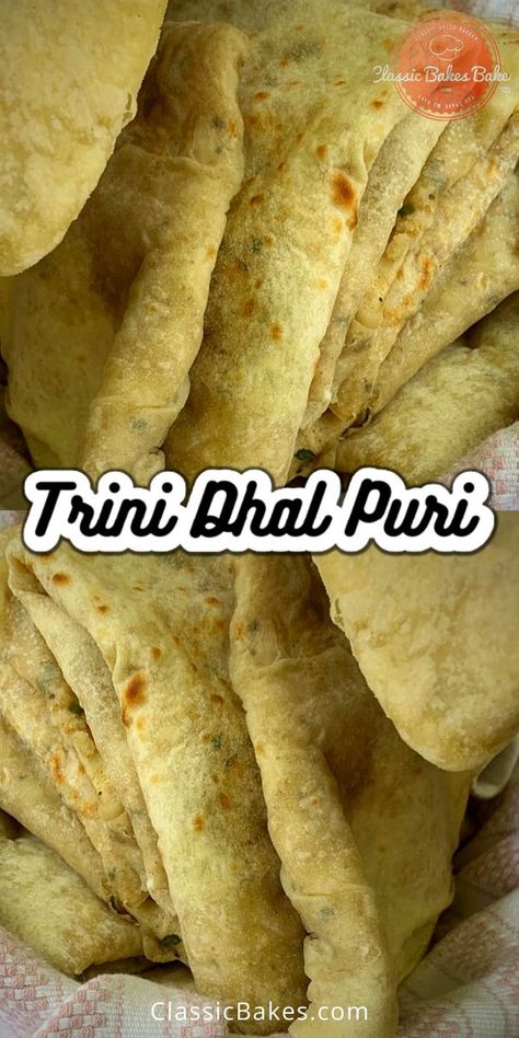 Trinidad Roti, Dhal Puri, Trinidadian Recipes, Guyanese Recipes, Trinidad Recipes, Puri Recipe, Yellow Split Peas, Trini Food, Puri Recipes