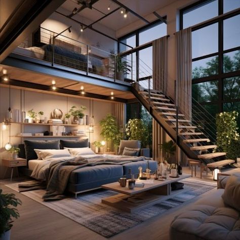 https://decomagz.com/20-loft-bedrooms-in-tiny-houses-maximizing-space-without-compromising-comfort/ Mezzanine Space Ideas, Bedroom With Mezzanine Floor, Bedroom With Upstairs Loft, Mezzanine Bedroom Master Suite, Mezanin Bedroom Design, Mezannine Loft Interior Design, Loft House Design Exterior, Mezanine Interior Design, Mezzanine Design Ideas