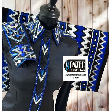 Blue and Silver Western Show Shirt and Pad Set for Women - Horse Riding Showmanship and Horsemanship Attire Showmanship Jacket, Western Show Clothes, Western Show Shirts, Western Saddle Pads, Horse Show Clothes, Rodeo Queen, Saddle Blanket, Western Rodeo, Western Saddle