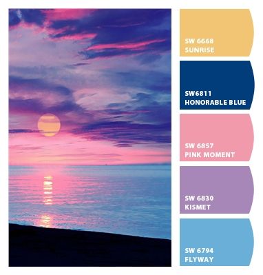 SUNRISE | Paint colors from Chip It! by Sherwin-Williams I Just Spotted The Perfect Colors, Sunrise Pallet Colour Palettes, Sunrise Pallete Color, Sunrise Mural Painting, Color Palette Sunrise, Sunrise Colour Palette, Sunrise Color Palette Mornings, Sunrise Color Scheme, Dusk Color Palette