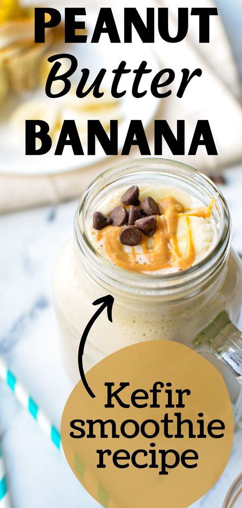 This healthy kefir smoothie recipe is filled with all natural protein (no protein powder), naturally sweetened, and totally satisfying! Made with banana, peanut butter, and milk kefir, this healthy breakfast smoothie is perfect for on the go, or even as a meal prep idea. This Peanut Butter Banana Kefir Protein Smoothie is a filling favorite for a healthy breakfast idea or even for a snack! Top with a drizzle of natural peanut butter and a few chocolate chips if you want to keep it fun! Keifer Recipes Smoothie, Kefir Oatmeal, Milk Kefir Recipes, Kefir Smoothie, High Protein Smoothie Recipes, Almond Butter Smoothie, Healthy Breakfast Idea, Best Protein Shakes, Kefir Recipes