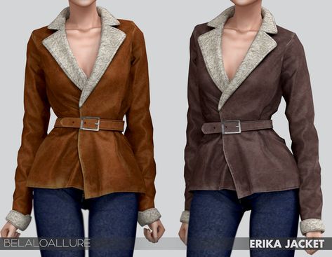 Belaloallure_CC | belaoallure na Patreonie Simple Jacket, Jacket With Fur Collar, Die Sims 4, Sims Packs, Jacket With Fur, Fur Leather Jacket, Sims Four, Sims4 Clothes, Cozy Coats