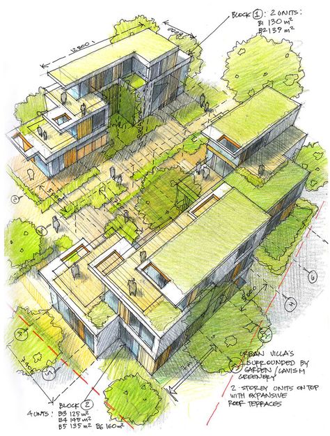 Green Architecture Concept, Architecture Design Presentation, Architecture Drawing Presentation, Conceptual Sketches, Cool House, Landscape Architecture Drawing, University Architecture, City Sketch, Architecture Presentation Board