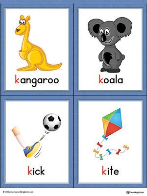 Letter K Words and Pictures Printable Cards: Kangaroo, Koala, Kick, Kite (Color) Worksheet.The Letter K Words and Pictures Printable Cards can be used for flashcards, various games, and help your student associate unfamiliar words with a picture. Colorful picture cards for the words: kangaroo, koala, kick, and kite. K Words, K Words For Kids, K Is For Kangaroo, K Letter, Cat Kite Spelling Rule, Letter K Words, Hindi Alphabet With Pictures Flash Cards, Letter K Kite, Vocabulary Cards With Pictures