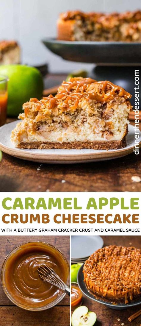 Apple Crumb Cheesecake, Graham Cracker Crust Cheesecake, Graham Cracker Dessert, Graham Cracker Crust Recipe, Apples Cinnamon, Apple Crumb, Graham Cracker Crust Pie, Caramel Apple Cheesecake, Apple Cheesecake