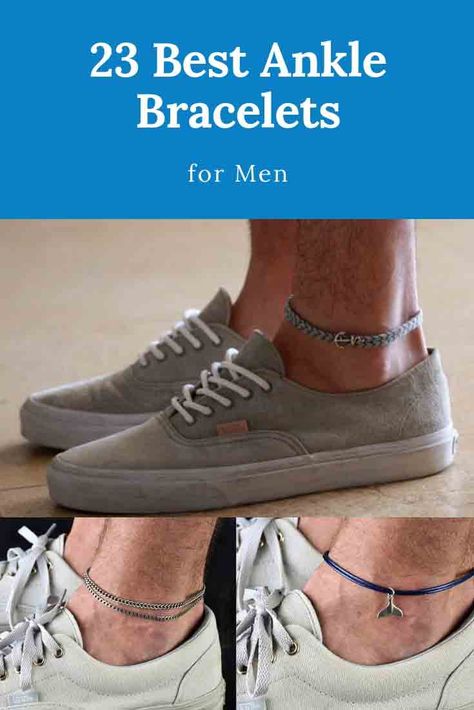 23 Best Ankle Bracelets for Men You Can Buy! (men's anklets)  Discover the best ankle bracelets for men here in our epic guide of cool anklets. We have featured all of the most stylish ankle bracelets for guys! Men’s Anklets, Mens Ankle Bracelet, Mens Toe Rings, Anklets For Men, Men Ankle Bracelet, Men Anklet, Mens Anklet, Bracelets For Guys, Boat Shoes Outfit