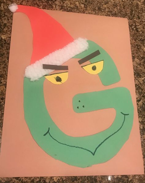 Letter “G” is for Grinch craft Prek Grinch Crafts, G Is For Grinch Craft, Grinch Worksheets For Preschool, G Art For Preschool, G Letter Craft, The Grinch Preschool Activities, G Handprint Craft, Letter G Preschool Crafts, G Preschool Activities