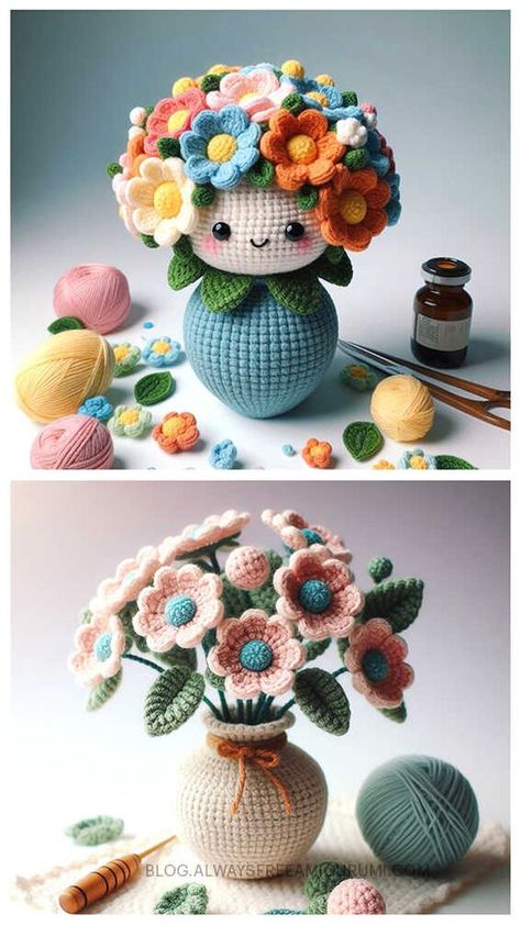 Amigurumi Flower Free Crochet Pattern Flower Amigurumi Pattern, Amigurumi Flower, Easy Crochet Flower, Doll Amigurumi Free Pattern, Flower Step By Step, Crochet Flowers Easy, Kawaii Crochet, Crochet Amigurumi Free, Crochet Flower Tutorial