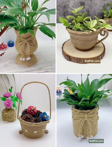 DIY Jute Craft Decoration Ideas | vase, craft | Simple Jute Flower Vase Craft Ideas | By Activities For Kids | Facebook Jute Vase Diy, Vase Craft Ideas, Jute Vase, Craft Decoration Ideas, Flower Vase Crafts, Jute Flowers, Jute Craft, Cut The Ropes, Empty Jar