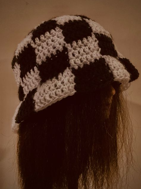 Crochet Black and White Bucket Hat Crochet Black And White, Crochet Headwear, White Bucket Hat, Crochet Black, Bucket Hat, Black And White, Crochet, Hats, White