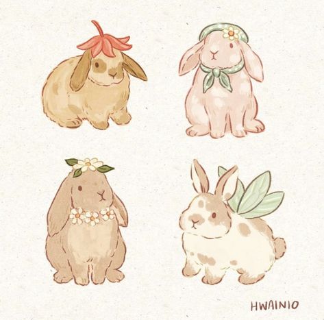 Cottagecore Bunny Art, Cottagecore Bunny Drawing, Duck And Bunny Drawing, Cool Rabbit Illustration, Bunny Rabbit Illustration, Bunny Illustration Design, Animals With Clothes Drawing, Fluffy Bunny Drawing, Animals With Flowers Drawing