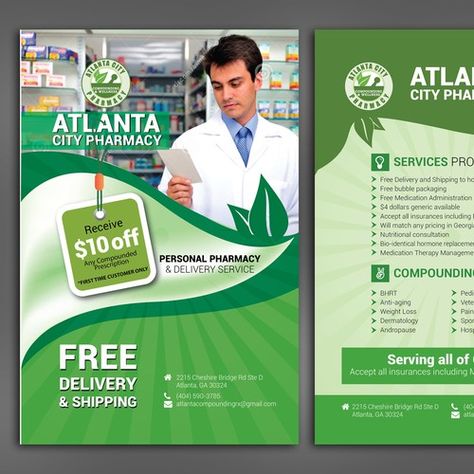 Pharmacy Poster Design, Atlanta City, Laser Cut Decor, Illustration Photoshop, Pharmacy Design, Billboard Design, Custom Postcards, Certificate Design, Contest Design