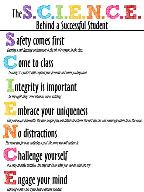 The S.C.I.E.N.C.E behind a Successful Student Poster Technology Poster, Middle School Science Classroom, Science Room, Science Classroom Decorations, Biology Classroom, Science Quotes, 8th Grade Science, 4th Grade Science, Classroom Quotes