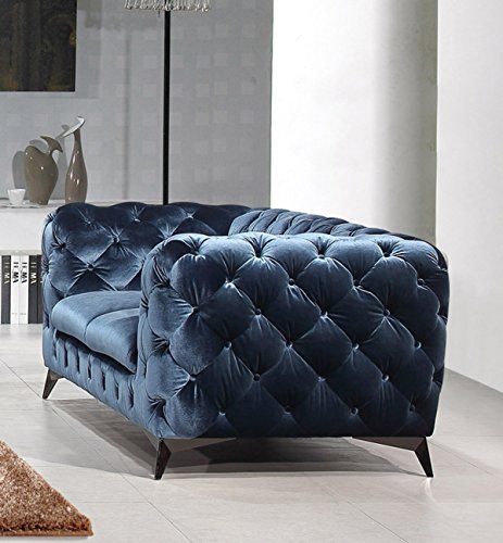 Blue Fabric Sofa, Best Leather Sofa, Velvet Tuxedo, Fabric Sectional Sofas, Modern Loveseat, Tufted Sofa, Velour Fabric, Modern Blue, Stainless Steel Legs