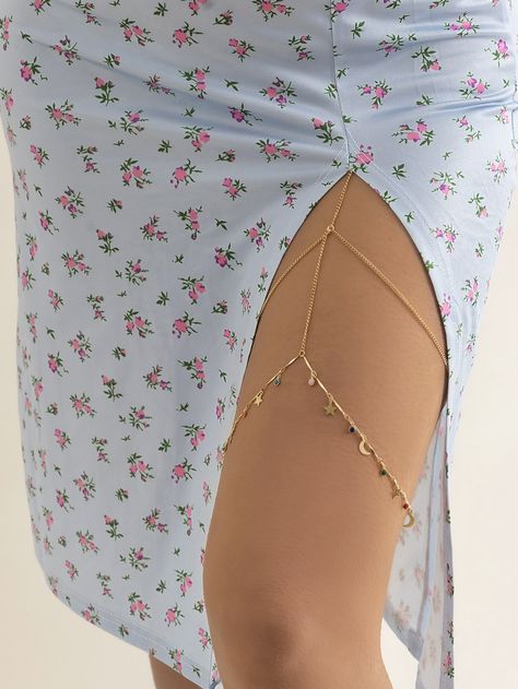 Yellow Gold Fashionable   Polyester  Thigh Chain Embellished   Jewelry Thigh Chain Jewelry, Body Chain Fashion, Jóias Body Chains, Thigh Jewelry, Memory Ring, Legs Ring, Thigh Chain, Rose Gold Fashion, Curling Hair With Wand