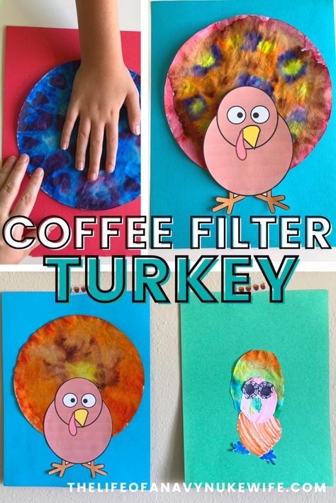 Coffee Filter Turkey, Coffee Filter Turkey Craft, Fun Art Projects For Kids, Hand Turkey Craft, Turkey Crafts Kids, Turkey Handprint, Thanksgiving Crafts Diy, Turkey Art, Thanksgiving Turkey Craft