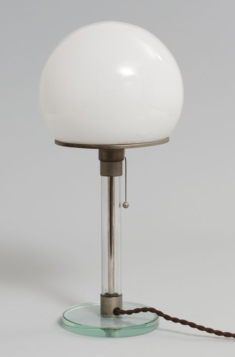 Table Lamp, Wilhelm Wagenfeld & Carl Jakob Zucker, 1923-24. Chromed metal and glass. (From MoMA - http://www.moma.org/collection/works/4056?locale=en) Bauhaus Furniture Design, Bauhaus Lamp, Bauhaus Interior, Bauhaus Furniture, Philip Johnson, Metal Workshop, Walter Gropius, The Bauhaus, Josef Albers