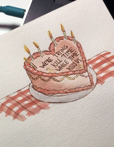 Birthday Cake Sketch, Cake Doodle, Cake Sketch, Birthday Drawing, Arte Van Gogh, Cute Doodles Drawings, Book Art Diy, Cute Doodle Art, Arte Sketchbook