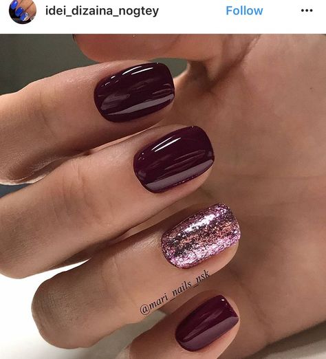 Dark Nail Designs, Short Nail Manicure, Wine Nails, Nails 2018, Fall Gel Nails, New Nail Designs, Colorful Nails, Gold Nail, Her Nails