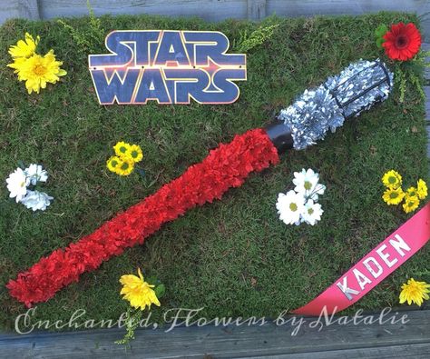 Star Wars Light-Saber floral funeral tribute  Funeral flowers, Star Wars, lightsaber  www.enchantedflowersbynatalie.co.uk  www.facebook.com/enchantedflowersbynatalie Star Wars Light Saber, Floral Shop, Lightsaber, Flower Shop, Celebration Of Life, Floral Wallpaper, Red Flowers, Flower Arrangements, Star Wars