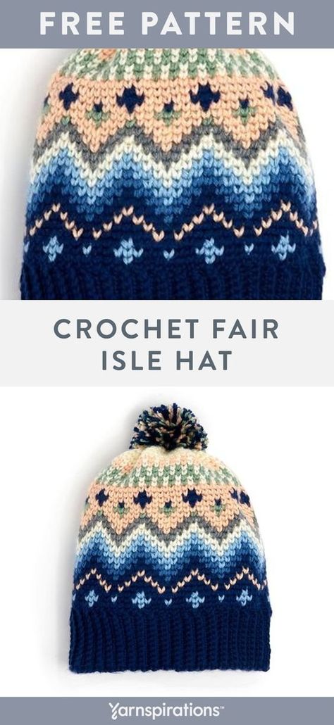 Faire Isle Crochet, Crochet Fairisle Pattern, Fair Isle Crochet Hat Free Pattern, Caron Simply Soft Crochet Patterns Free, Caron Simply Soft Crochet Patterns, Hanging Design Ideas, Fair Isle Crochet Pattern, Crochet Fair Isle, Colorwork Crochet