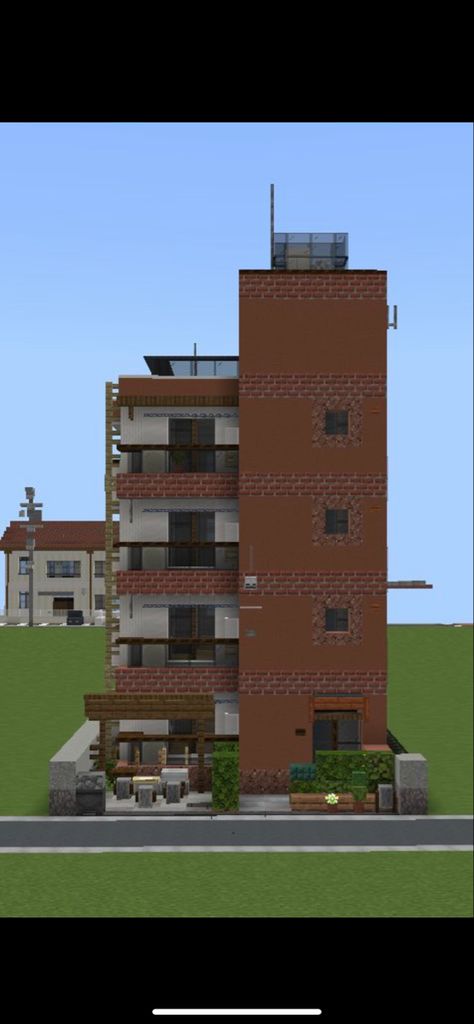 Road Ideas Minecraft, Minecraft Apartment Building Ideas, Minecraft Mayor Office, Minecraft Small City, Minecraft Corner Store, Minecraft Big Window Design, Minecraft Parking Garage, Minecraft Shipping Container, Kashaw Vesh