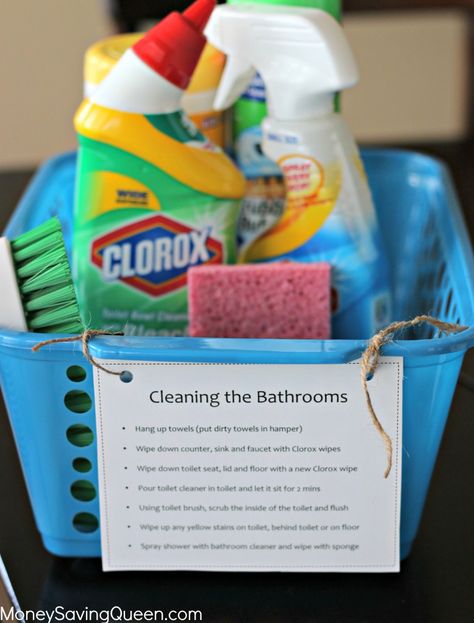 Make Your Own Chore Buckets Cleaning Bucket Ideas, Bathrooms Mirrors, Chore System, Kids Chores, Bucket Ideas, Clorox Wipes, Cleaning Buckets, Homemade Cleaners, Healing Journaling