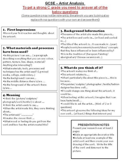 Visual Art GCSE Blog: Artist Analysis Writing Frame More Artist Analysis, Artist Research Page, Art Rubric, Art Analysis, Art Critique, Art Handouts, Ib Art, Cactus Poster, Art Criticism