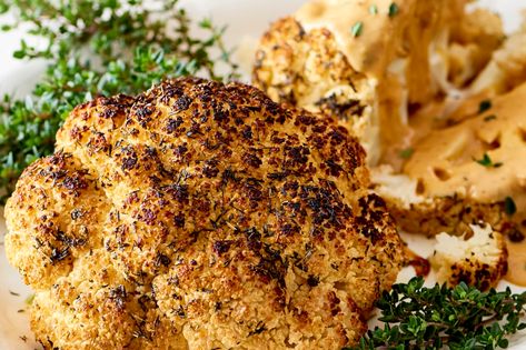 Want mind-blowing cauliflower? Cover it in butter and skip all the slicing and dicing. Whole Cauliflower, Roasted Cauliflower Recipes, Salmon Potato, Whole Roasted Cauliflower, Lasagna Pasta, Lunch Appetizers, Homemade Pesto, Rice Ingredients, Family Cooking