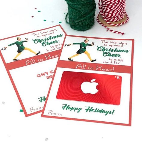 Crack up your friends, teachers, co-workers...everyone on your list, with this silly but useful Elf music gift card holder! And they are an instant download for all you last minute shoppers!  #christmasgiftideas #stockingstuffers #itunesgiftcardholder #el Teacher Christmas Gift Card, Printable Holiday Tags, Gift Card Holder Template, Gift Card Holder Printable, Holiday Gift Card Holders, Christmas Gift Card Holder, Teacher Christmas Gift, Teacher Gift Card, Bright Gifts