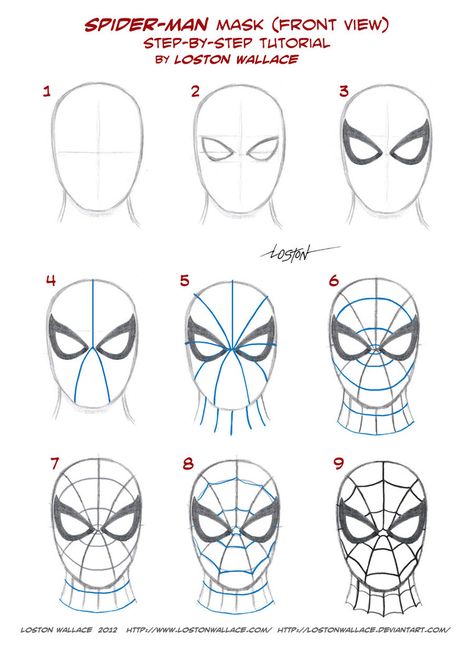 Spider-man's Mask Tutorial by *LostonWallace on deviantART How To Draw Spiderman, Sculpture Sketch, Trin For Trin Tegning, Spiderman Mask, Lukisan Comel, Bird Sculptures, Spiderman Face, Spiderman Drawing, Spiderman Art Sketch