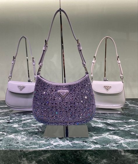 Purple Designer Bag, Prada Cleo Crystal, Purple And White Outfit, Lavender Clothes, Purple Closet, The City At Night, Expensive Bag, Luxury Bags Collection, City At Night