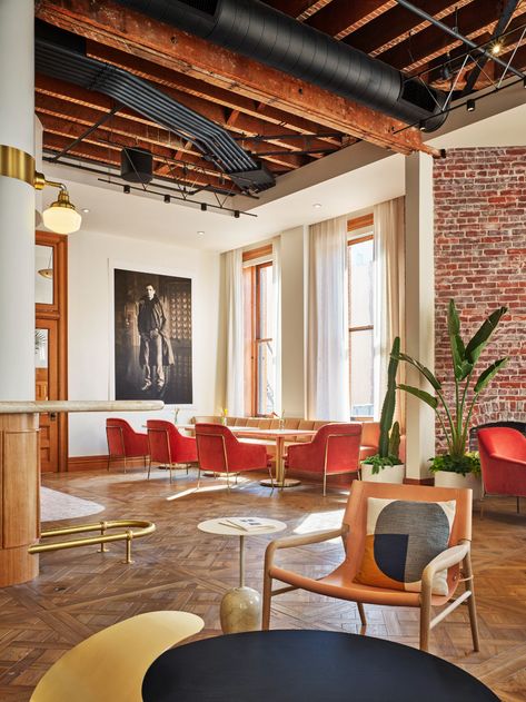 NeueHouse Bradbury Los Angeles - DesignAgency Parquet Flooring Design, Exposed Wood Ceilings, Bradbury Building, Private Workspace, Commercial Office Space, Coworking Office, Flooring Design, Landmark Buildings, Architecture Landmark