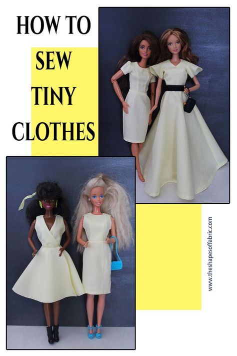 In this tutorial you'll find tips on how to sew at a tiny scale to create dresses for your Barbie doll. Barbie Doll Pajamas Diy, Nynnieme Patterns, Pattern For Barbie Doll Clothes, Sewing For Barbie Dolls, Making Barbie Clothes Diy, Barbie Outfit Patterns, How To Sew Barbie Clothes, Barbie Clothes Sewing Patterns, Sewing Barbie Clothes Pattern