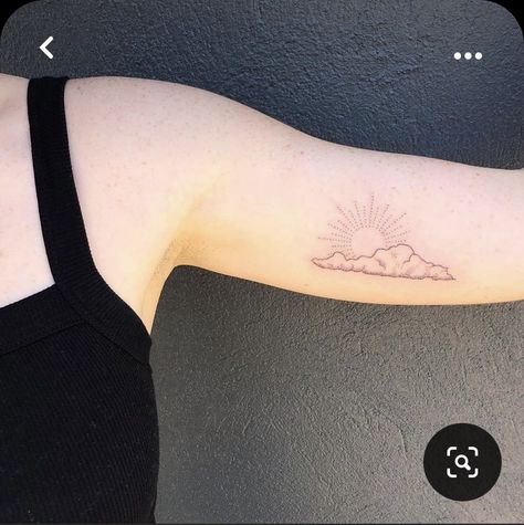 Heaven Inspired Tattoos, Sun And Sky Tattoo, Cloud Tattoo Design Drawings, Simple Cloud Tattoo, Sunrise And Sunset Tattoo, Heavens Tattoo, Sun And Clouds Tattoo, Tangerine Tattoo, Sea Tattoos