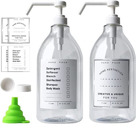 Empty Plastic Laundry Liquid Dispenser Set - Large Soap Detergent Container (67.6 oz) Clear Reusable Pump Bottle for Detergent, Softener, Bleach, 2 Pack Liquid Laundry Detergent Dispenser, Laundry Soap Dispenser, Laundry Detergent Container, Laundry Detergent Dispenser, Detergent Container, Liquid Dispenser, Detergent Laundry, Detergent Bottles, Detergent Dispenser