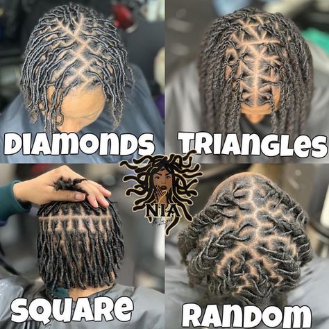 Nia The LocGod 🐐🤴🏽👭🏳️‍🌈 on Instagram: “WHICH PARTS ARE YOUR FAVORITE?!?! SQUARE, DIAMOND, TRIANGLE or RANDOM?!? AND WHY?!?!!‼️‼️ IF NOT THESE PARTS WHICH ONES DO YOU LIKE?!?!?…” Hairstyles For Short Starter Locs For Women, Starter Locs For Long Hair, Starter Locs Men Long Hair, Random Part Locs, Diamond Locs, Starter Locs Parting Patterns, Diamond Parts Locs, Loc Crown, Locs Ideas