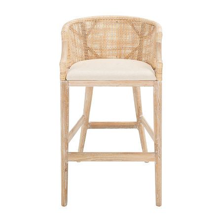 Inspired by the secret hideaways in exotic locales, the Brando barstool is a nod to the art and adventure of imbibing. Sleek lined mahogany legs beautifully support Brando's richly textured back while its cushion ensures hours of comfortable glass clinking.Features: Quick ShipJoinery: Screwed, Nailed, GluedDining Height: Bar HeightMaximum Weight Limit: 275 LbsSeat Height: 30 InStool Measurements: 22.3 Width/Inches, 20.5 Depth/Inches, 39 Height/InchesWeight (lb.): 16 LbAssembly: AssembledBase Mat Beach 2023, Monika Hibbs, Rattan Bar Stools, Decor Market, Florida Design, Brown Cushions, White Cushions, Kitchen Stools, Wood Sizes