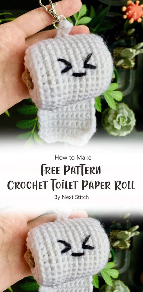 This is a simple toilet paper roll. It can be used as a decoration or you can use it as a key chain. The pattern includes all of the instructions of each step so you can follow along easily! Diy Crochet Keychain, Crochet Keychain Ideas, Keychain Craft, Crochet Fruit, Crochet Keychain Pattern, Crochet Humor, Toys Crochet, Cos Play, Fun Crochet Projects