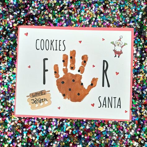 Cookie Handprint, Christmas Art Projects For Toddlers, Handprint Cookies, Christmas Projects For Toddlers, Christmas Handprints, Handprint Alphabet, Handprint Santa, Christmas Canvases, Santa Handprint