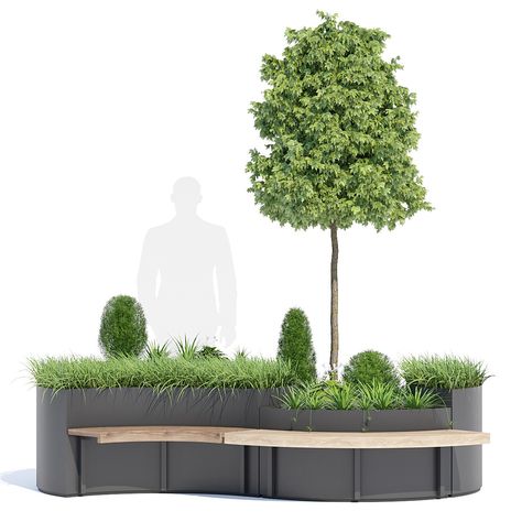 Flo Planter - 3D Model for VRay, Corona metalco pot acer maple scandinavian outdoor tree metal street bench furniture flora nature garden exterior landscape Planter Benches, Street Bench, Scandinavian Outdoor, Garden Exterior, Planter Bench, Gardens Of Babylon, Plant Spacing, Hanging Garden, Nature Garden