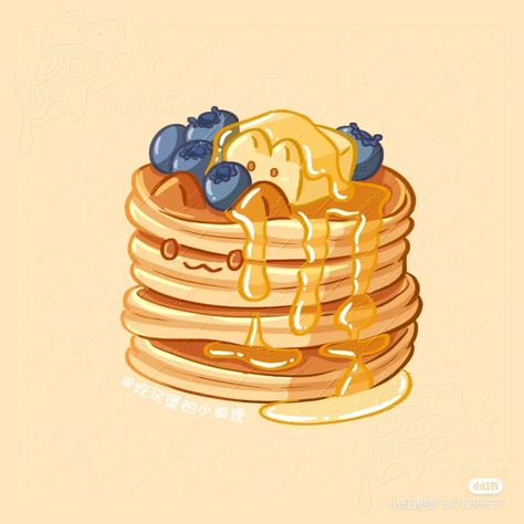 Pancake Art Aesthetic, Pancakes Drawing, Cute Coffee Art, Pancakes Illustration, Pancake Illustration, Cartoon Pancakes, Pancake Drawing, Honey Art, Pancake Art