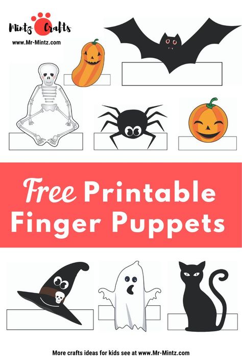 Paper Finger Puppets, Halloween Finger Puppets, Animal Finger Puppets, Halloween Diy Paper, Halloween Finger, Panda Craft, Baby Books Diy, Finger Puppet Patterns, Halloween Art Projects