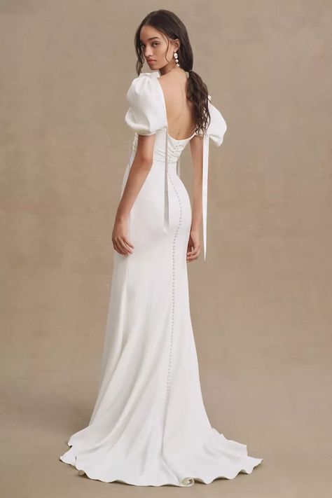 Anthropologie Wedding Dress, Puff Sleeve Wedding Dress, Regal Wedding, Watters Wedding Dress, Sheath Wedding Gown, Fresh Dress, Draped Bodice, Sheath Wedding, Anthropologie Wedding