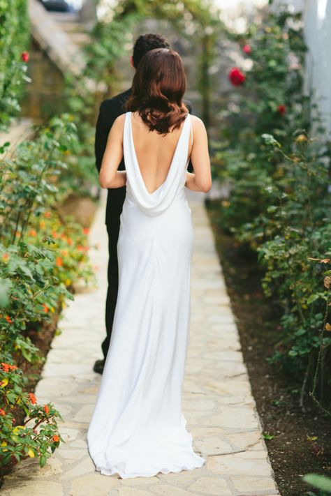 Bel-Air Ballroom Wedding with Shades of Green – Style Me Pretty Wedding Dress With Drape Back, Dress With Draped Back, Wedding Dress With Cowl Back, Wedding Dress Cowl Back, Draped Back Dress, Draped Back Wedding Dress, Backless Satin Wedding Dress, Drape Back Wedding Dress, Satin Backless Wedding Dress