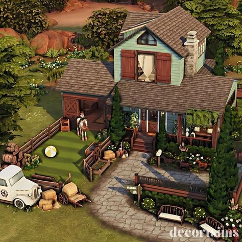 Ray | The Sims 4 | GREEN RANCH - DÉCOR Rancho verde | The Sims 4 🪴Galeria: decortsims 🪴(noCC) ✨Partners post: • @heybrubs17✨ • @stella.builds ✨ 🪴Edit:… | Instagram Cute Ranch House, Sims 4 Cc Exterior Decor, The Sims 4 Ranch House, Sims 4 Town, Sims Farmhouse, Sims 4 Ranch House, Sims 4 Modern Farmhouse, Sims 4 Country House, Sims 4 Greenhouse